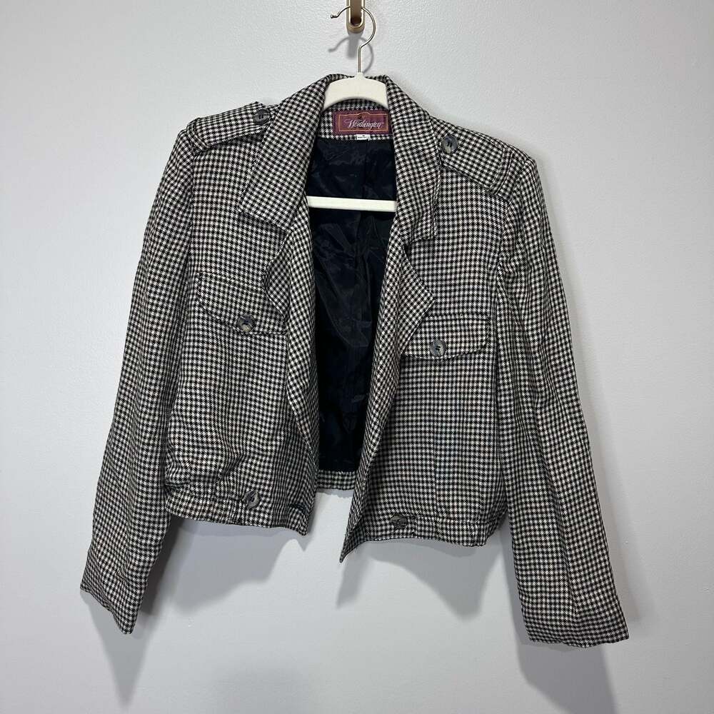 Vintage Worthington Houndstooth Cropped Military-Style Jacket, Sz 6